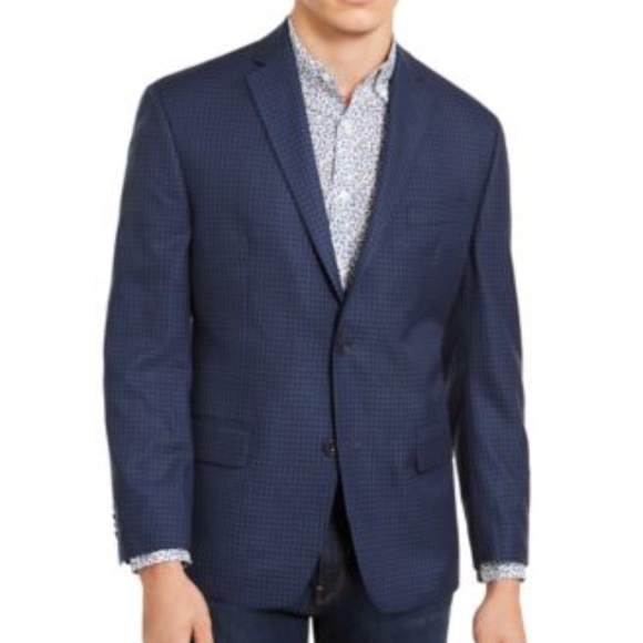 Michael Kors Mens Classic-Fit Blue Check S Blue 44 - Picture 1 of 1